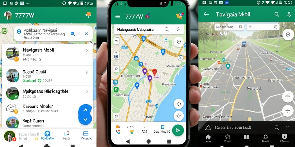 Tampilan antarmuka 7777W dengan fitur navigasi mobil.