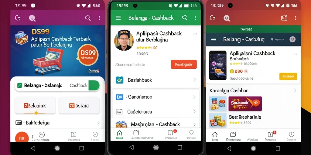 Tampilan antarmuka utama aplikasi DS99 yang menampilkan fitur cashback.