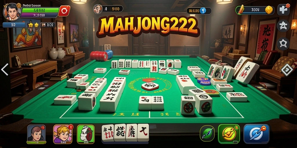 Antarmuka permainan MAHJONG222 dengan ubin Mahjong yang cantik.